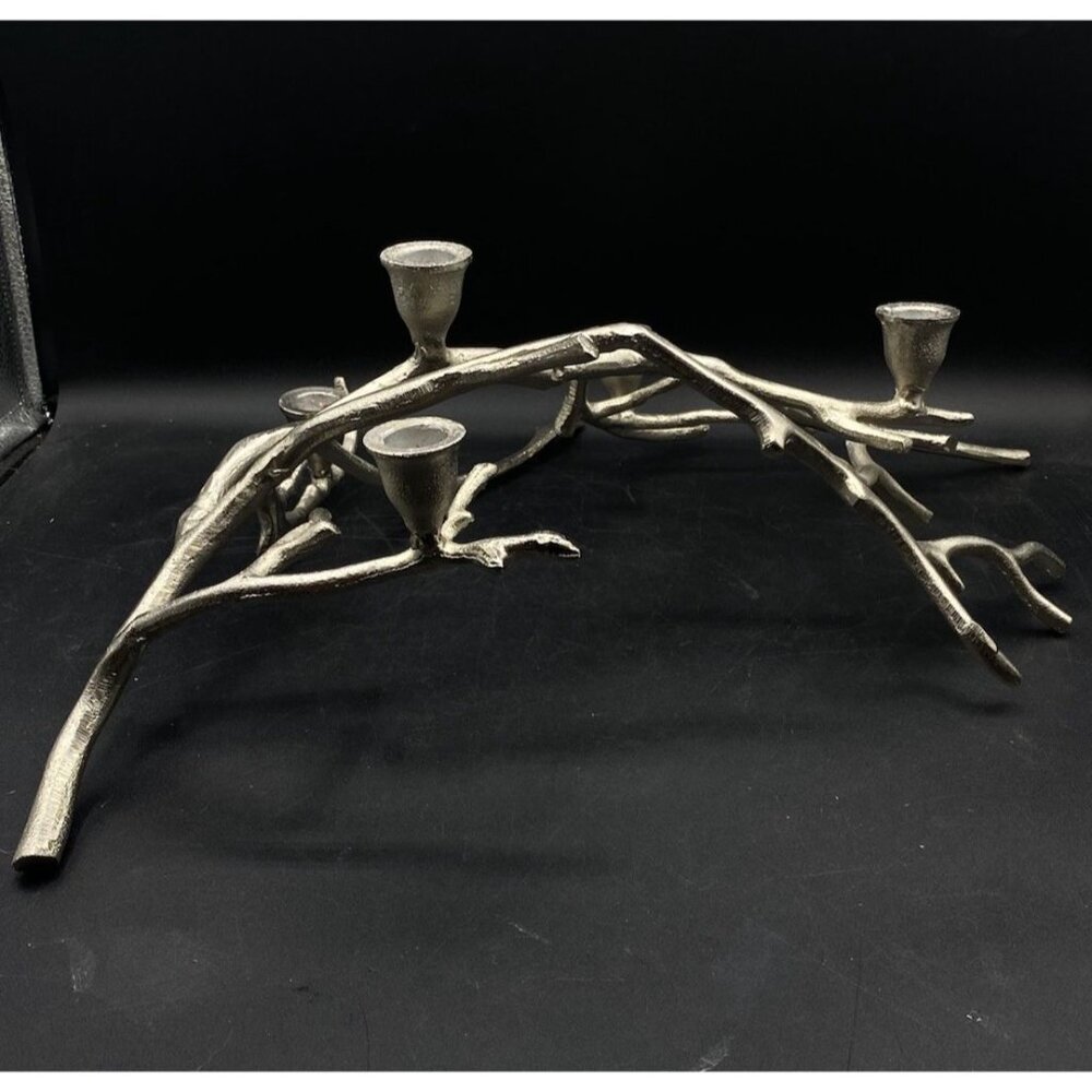 Cast Aluminum Silver Tone Metal Manzanita Branch 5 Candle Holder Centerpiece - Picture 5 of 13